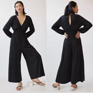 Hutch Black Jumpsuit with V-Neck and Wide Leg Palazzo Pants X-Small